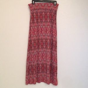 Cynthia Rowley red boho print maxi skirt.